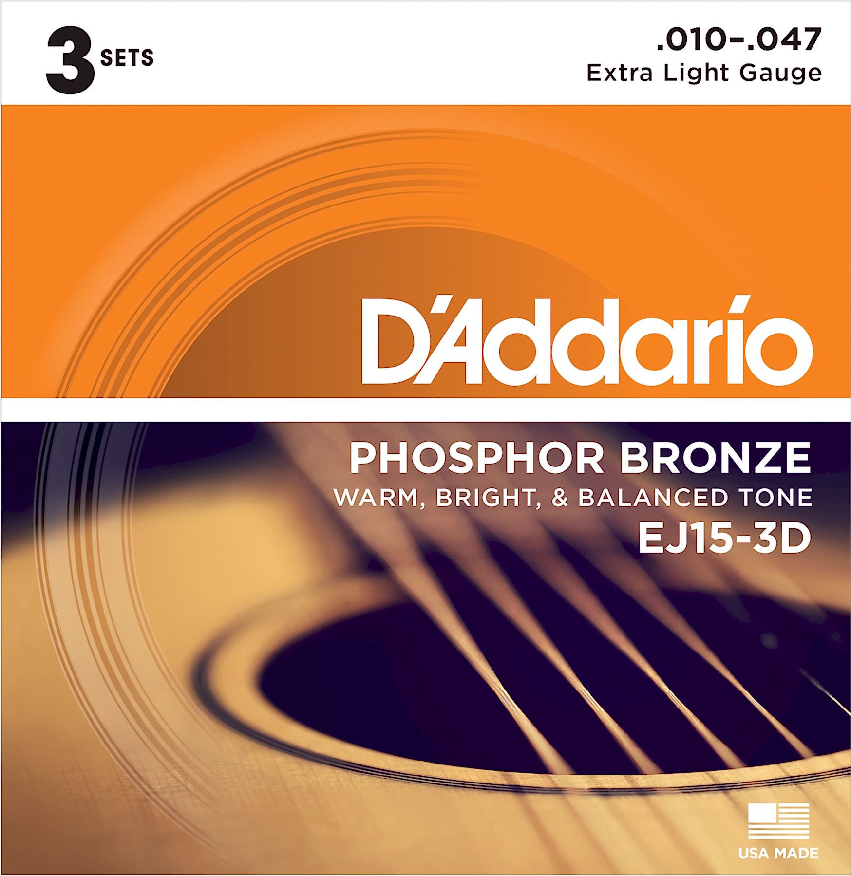 AKUSTİK GİTAR TEL SETİ, 3'LÜ PAKET, PHOSPHOR-BRONZ - EJ15-3D